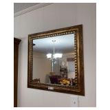 Large Square Wall Mirror with Ornate Gilt and Black Distressed Frame