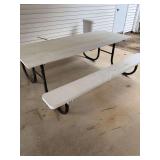 Wooden Top Picnic Table with Metal Frame
