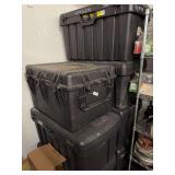 Stack of Heavy-Duty Black Plastic Storage Totes