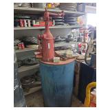 Red Rotary Barrel Pump on Blue Steel Drum with Thoro-Flare Light