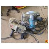 Assorted Power Tools Including Makita Circular Saw and Black and Decker Polisher