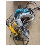 Assorted Power Tools Including Makita Circular Saw, DeWalt Grinder, and Ironton Tool