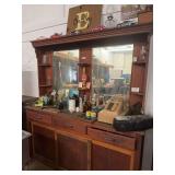 Large Wooden Display Hutch with Mirror Backing and Lower Storage Cabinet