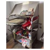 Stainless Steel Utility Cart with Miscellaneous Party Supplies and Decor