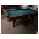 Pool Table with Green Felt and Fringe Pockets