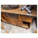 Wooden Workbench with Drawers and Assorted Workshop Accessories