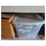 Assorted Electronic Cables and Wires in Plastic Storage Bin