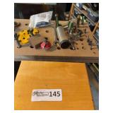 Assorted Router Bits and Woodworking Accessories in Wooden Box