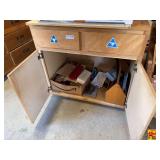 Wooden Shop Cabinet with Assorted Tools, Jigs, and Hardware