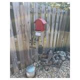 Garden Decor With Red Barn Bird Feeder and Solar Lantern
