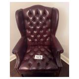 Burgundy Tufted Leather Wingback Armchair