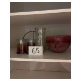 Glass Vase, Candle Holders & Bowl