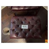 Burgundy Tufted Leather Ottoman with Nailhead Trim
