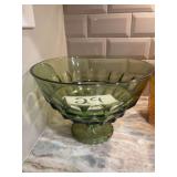 Green Glass Pedestal Compote Bowl