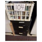 2-Drawer Metal File Cabinet with Crate of Spray Paint