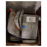 Box of Kitchenware, Disposable Pans, and Storage Containers