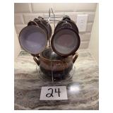 Glazed Ceramic Soup Tureen and Bowl Set with Metal Rack