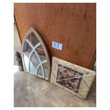 Arch-Top Framed Mirror and French Script Memo Board