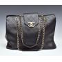 Chanel Quilted Black Leather Overnight Bag