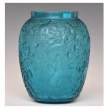 Lalique "Biches" Turquoise Glass Deer Vase