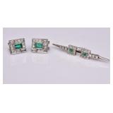 14k Gold Diamond Brooch and Earring Set