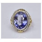 14k Gold Sapphire with Seed Pearl Ring
