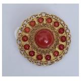 18k Gold Coral Brooch