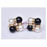 14k Gold Pearl and Onyx Earrings