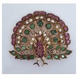 10K Gold Ruby and Emerald and Pearl Brooch