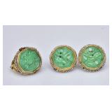 Chinese 14k Gold Jade and Seed Pearl Ring