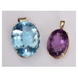 14k Gold Amethyst and Blue Topaz Pendants