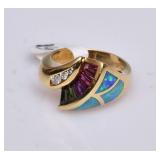 18k Gold Opal and Diamond Ring