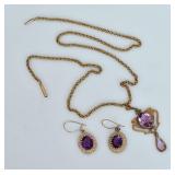Pair of 14k Gold Amethyst Earrings