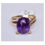 14k Gold Amethyst and Diamond Ring