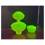 #272 • Uranium Glass Perfume Bottle and small candy dish