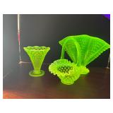 #277 • Hobnail Basket Piece, Ruffle Edge Fan Shape Vase