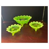 #278 • 3 Uranium Glass Footed Candy Dishes