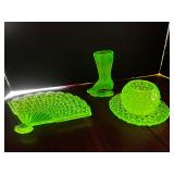 #280 • Fan Shaped Uranium Glass, Boot Shaped Uranium Glass with Candy Dish