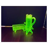 #285 • Antique Tree Stump Uranium Glass Vase and Footed Tray