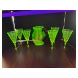 #298 • Uranium Glass Pitcher with 6 Cups