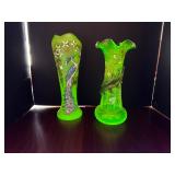 #299 • Tall Flower Printed Uranium Glass Vases