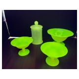 #304 • Uranium Glass Sherbert Cups and Canister