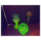 #327 • Uranium Blue Striped Vases, Fairy Lamp