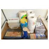 box: 1st Aid, paper towels, Qtips, cleaners