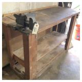 wood table 53x20x36 H & 4-1/2' vise
