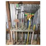 tool rack & assortment of tools