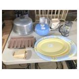 cake pan, cornbread pan & misc. dishes.