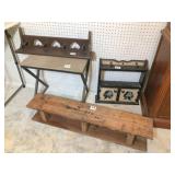 wood coat rack,40' & 17' shelves & 21' table