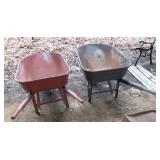 2) wheel barrows: 1) flat tire & 1) missing handle