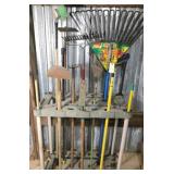 tool rack & assortment of tools